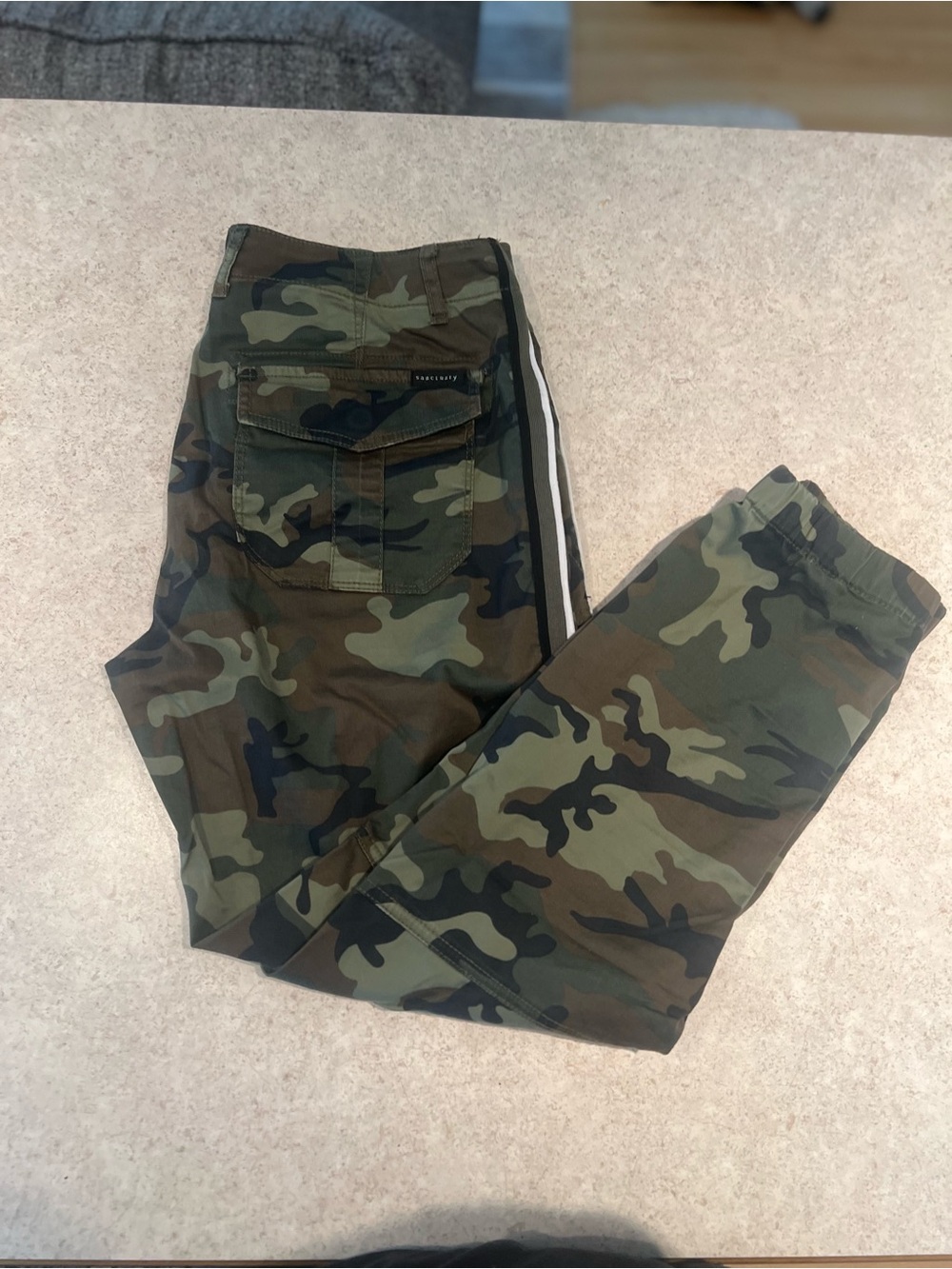 Sanctuary  Olive Camo Cargo Pants with Side Stripe